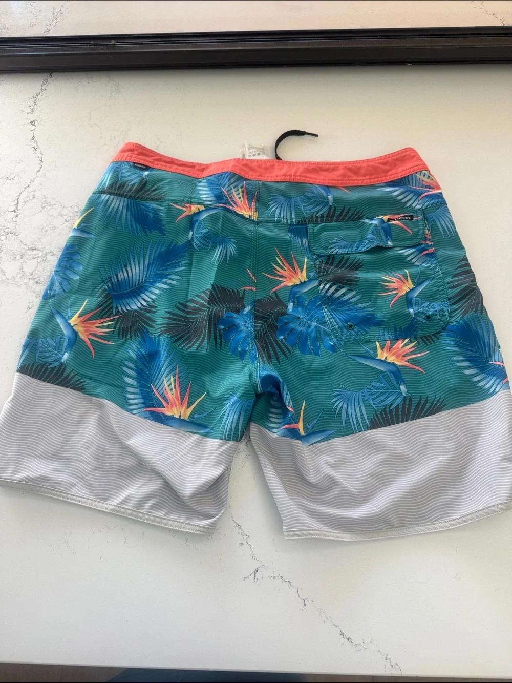 Rip Curl Teal Tropical Board Shorts with Coral Waistband